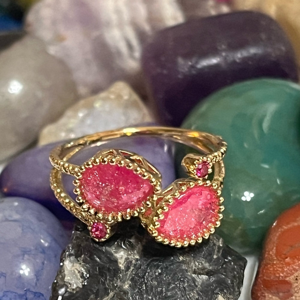Hot Pink Double Teardrop Ring